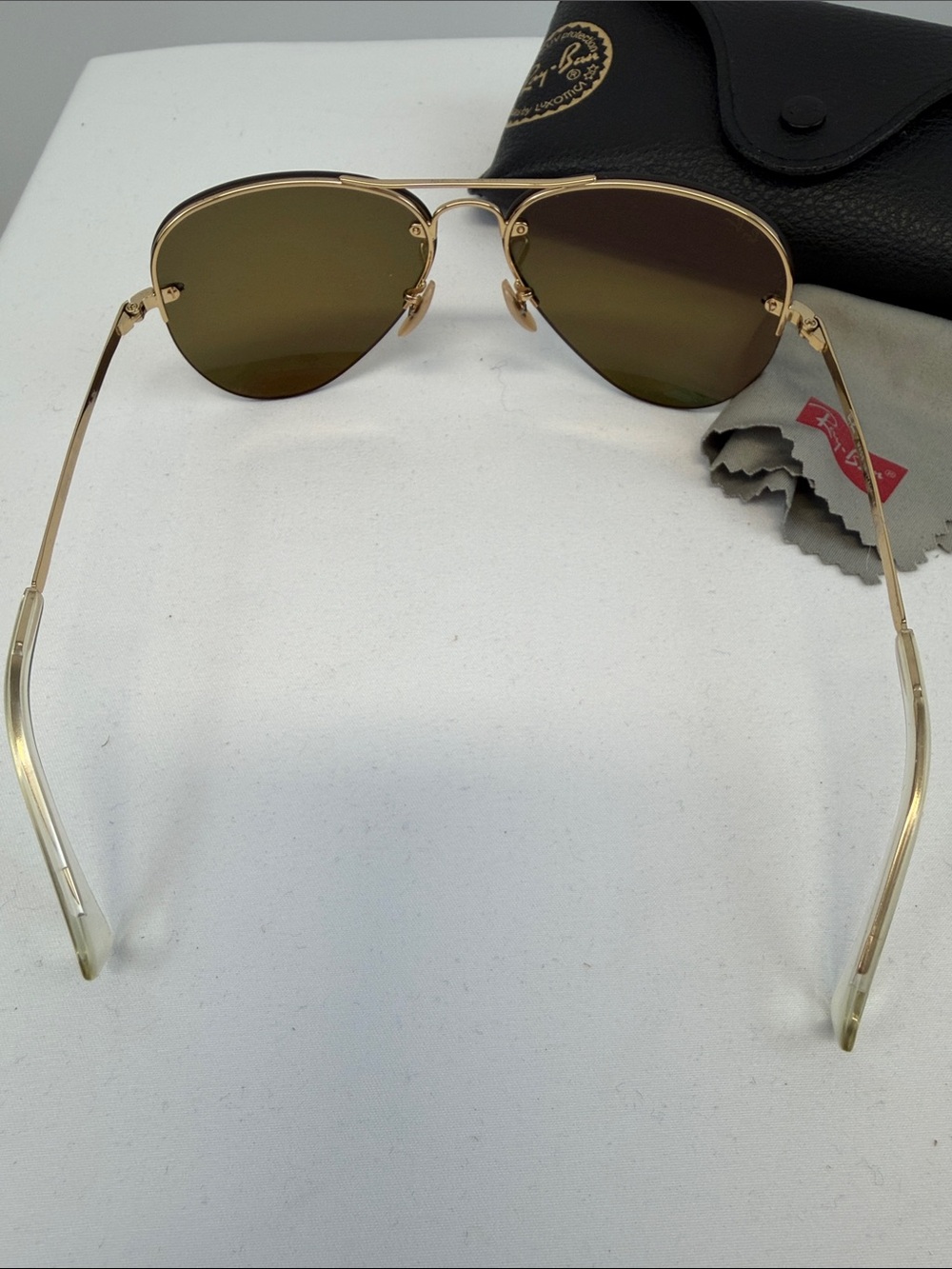 Ray-Ban Aviator Gold Pink Mirror Lens Sunglasses Case Cloth Women's Y2K - Picture 4 of 7